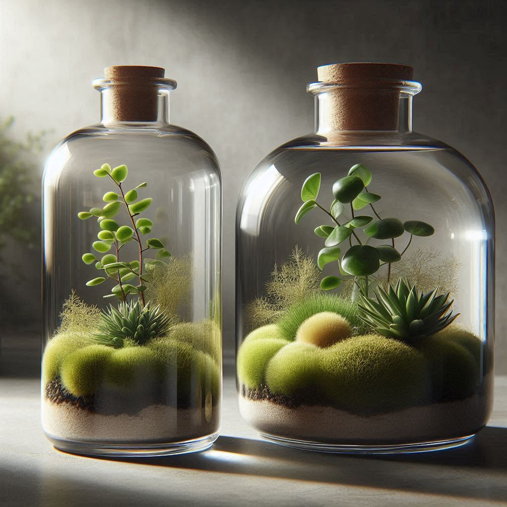 plantas botellas de cristal